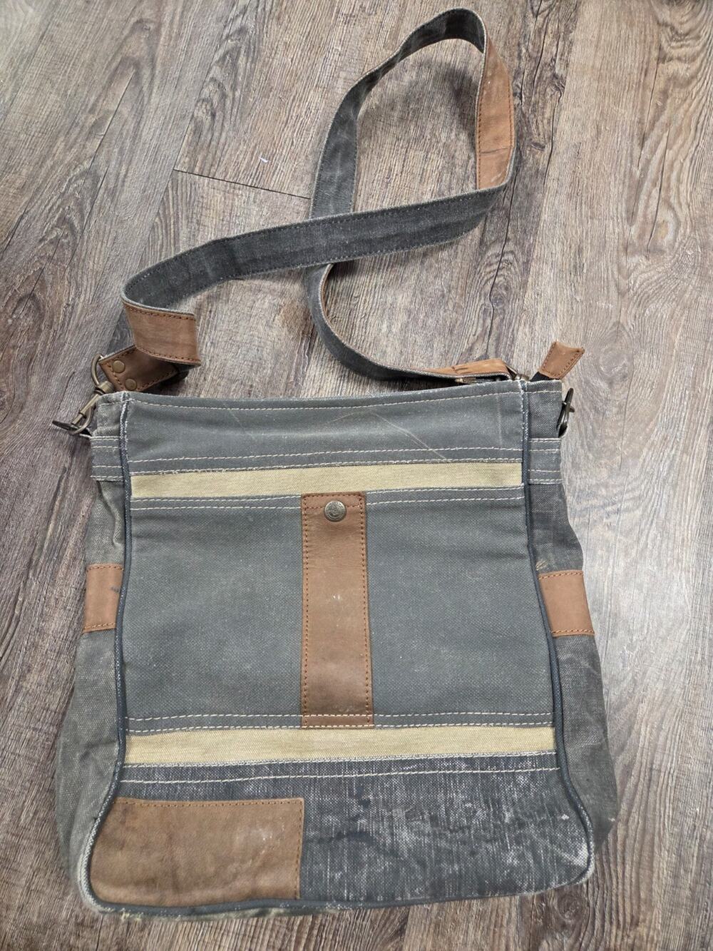 Mona B Cameron Upcycled Canvas Messenger Crossbody Bag Shoulder Purse